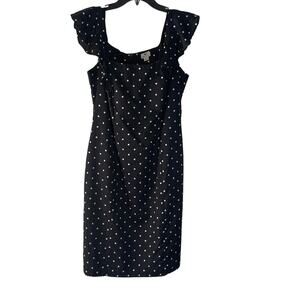 Worthington Size 14 XL Black White Polka Dot Rufle Sleeve Black Dress
